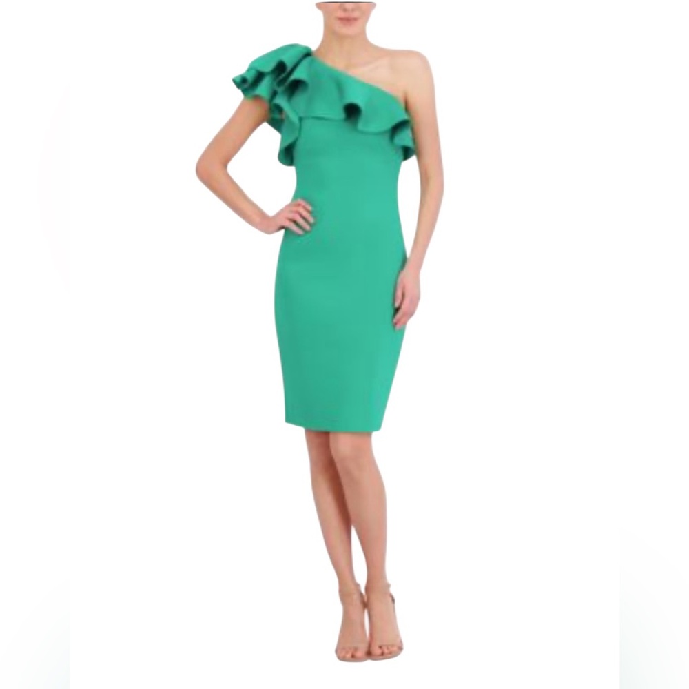 NWOT Eliza J Women's‎ Green Ruffled One-Shoulder Scuba Dress Holiday Christmas